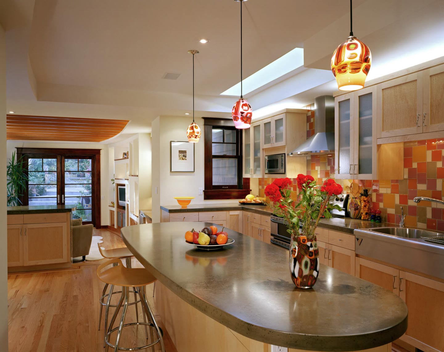 a kitchen with a large island